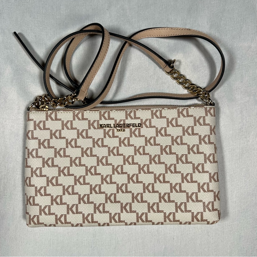 Karl Lagerfeld KL Monogram Crossbody Chain Strap Beige Women’s